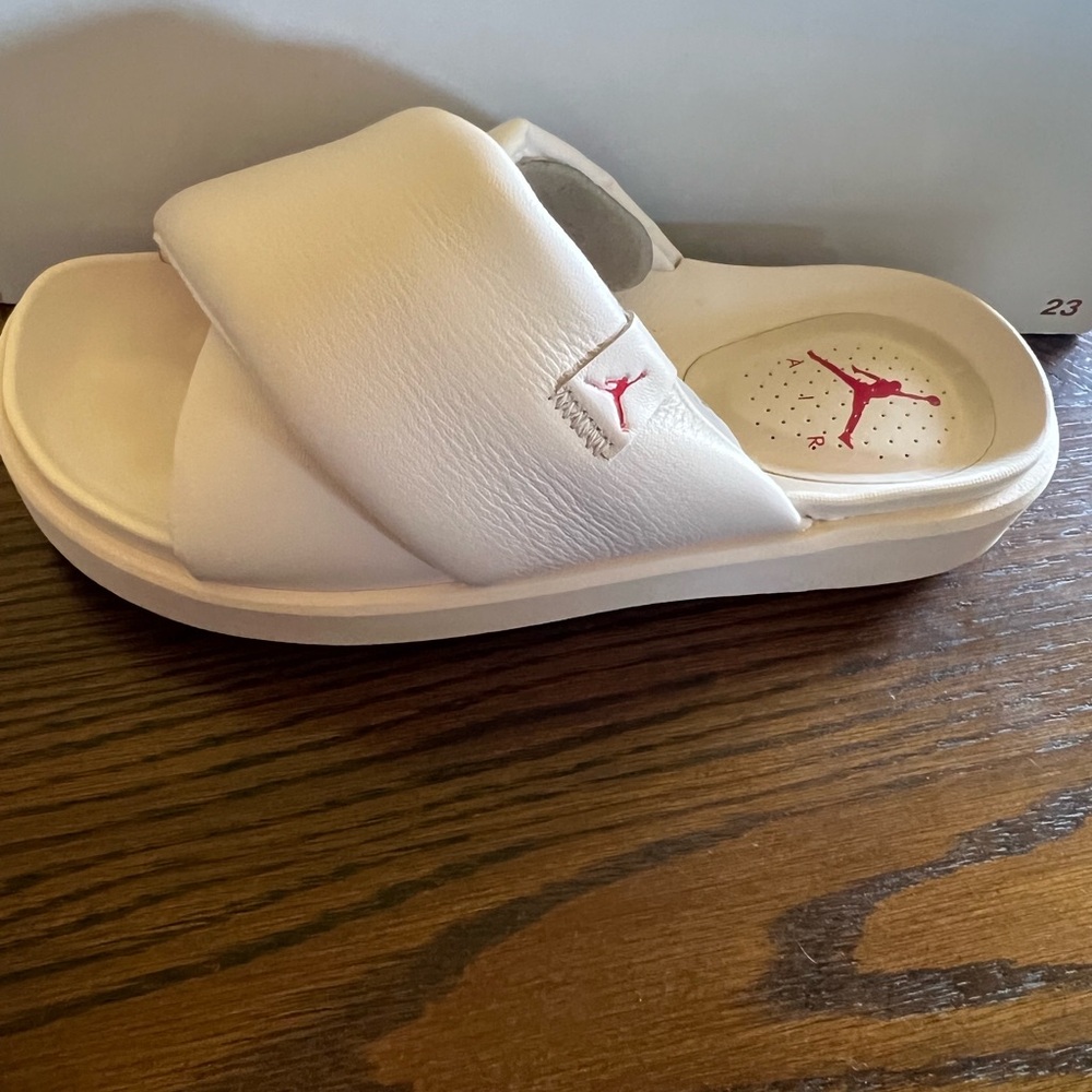 WMNS Jordan Sophia Slide - Light Soft Pink Sandals with Fire Red Logo